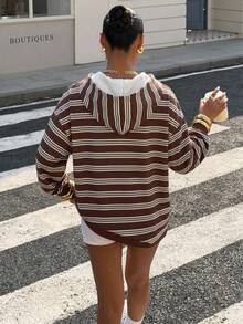 Muchica 过季女式棕色条纹宽松长袖卫衣，夏季新款连帽长袖宽松女式卫衣，夏季上衣，适合日常通勤、约会、聚会、秋冬夏三季、圣诞节、新年、感恩节、派对、婚礼、海滩、毕业典礼、时尚、优雅、休闲、外出、约会、预订、通勤、闪亮、情人节、优雅、度假、休闲、Y2K、外出、毕业典礼等场合。 - 彩色 - 查看 2