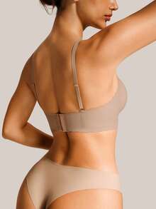 Barelissa 1pc Minimalist Comfortable Wavy Edge Jelly Glue Seamless Removable Padding Push-Up Women's Bra - Apricot - View 2