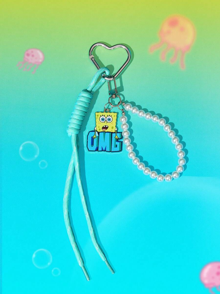 SpongeBob SquarePants | SHEIN 1個海綿寶寶藍色愛心珍珠掛繩鑰匙圈包包吊飾 - 彩色 - 查看 1