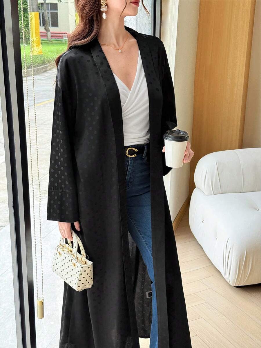 Yasmyna Spring/Summer Versatile Elegant Satin Polka Dot Commuter Fashion Slimming Women's Cardigan - Black - View 1