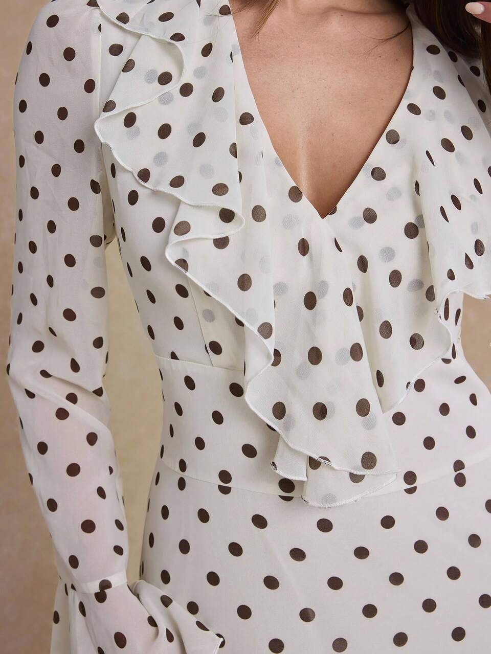 Enchnt Premium Autumn Romantic Vintage Women's Elegant White And Black Polka Dot Print Ruffle Collar Dress Social Outfits Travel Clothes Formal Wear