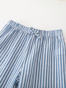 SHEIN 3件組青少年女孩套裝，連帽長袖開襟短夾克、白色細肩帶背心上衣、鬆緊腰寬鬆寬腿褲，女孩休閒日常穿著 - 藍色 - 查看 8