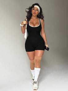 Slayform Slayform Women's Plus Size Backless Athletic Romper Gym Black And White Summer Gym Pilates Gym Pilates - Black - View 6