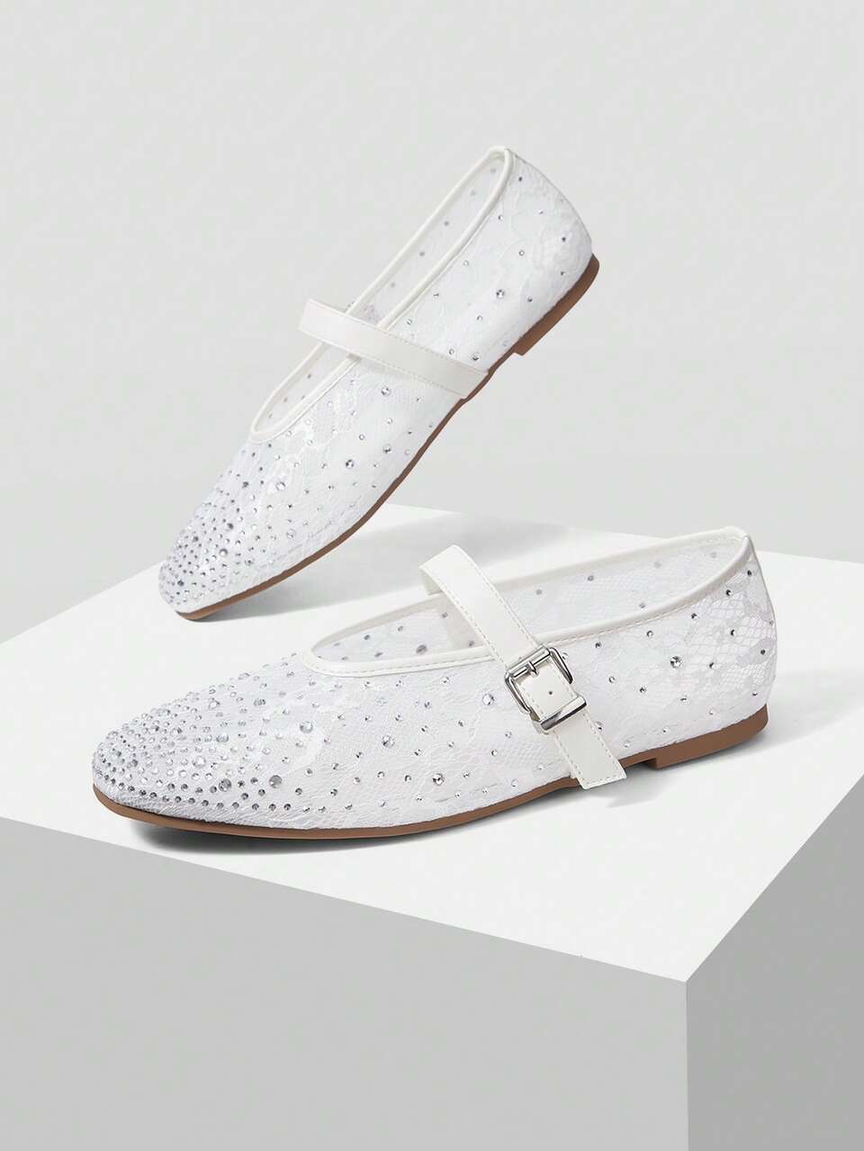 WOMEN'S MESH HOT DIAMOND COMFORTABLE VERSATILE SQUARE  MARY JANE FLATS, SUITABLE FOR COMMUTING AND CASUAL WEAR CHRISTMAS SPRING SHOES
