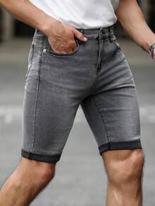 Manfinity Homme Men's Slim Fit Casual Denim Shorts With Pockets - Grey - View 4