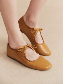 Rosivie Women's Casual Versatile Commuting Simple Lace-Up Flats - Gingerbread PU - View 6