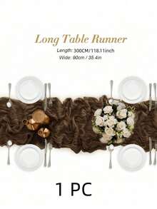 1/5Pcs ,Brown Bohemia Cheesecloth Table Runner Rustic Gauze Tablecloth Table Cover, Countryside Vintage Transparent Table Runner Farmhouse Decorative Table Runner,Simple Polyester Tablecloth Decoration, Suitable For The Dining Table - brown - View 13