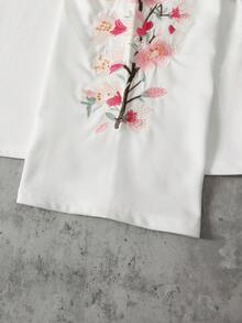 ROMWE MEN 男士刺繡圓領寬鬆版型T恤 - 黑色 - 查看 3