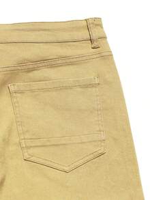 Manfinity EMRG Shorts de mezclilla casuales elásticos con diseño de strass cruzado estilo calle para hombres - Caqui - Ver 6