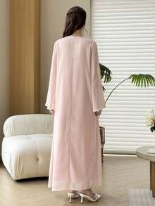 Yasmyna Lightweight Chiffon Wide Cuff Elegant Decorated Women's Arabian Dress - Pink - View 3