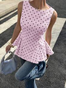 Siren Gaze Spring/Summer New Polka Dot Sleeveless Tank Top For Women Brunch Pink Polka Dot Romantic - Pink - View 4