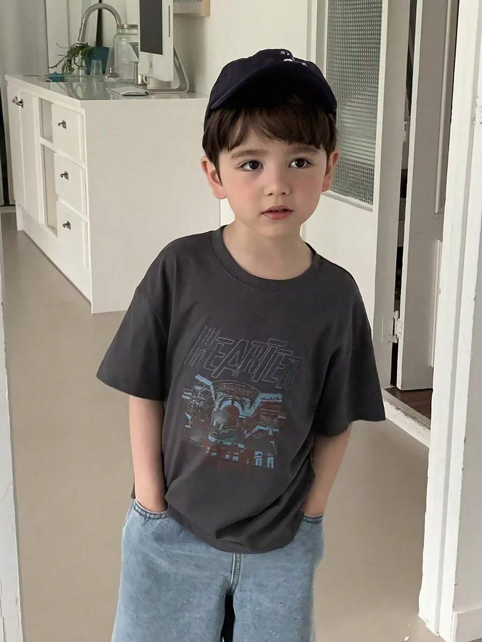 Short Casual Pullover Basic Print T-Shirt For Young Boys Summer