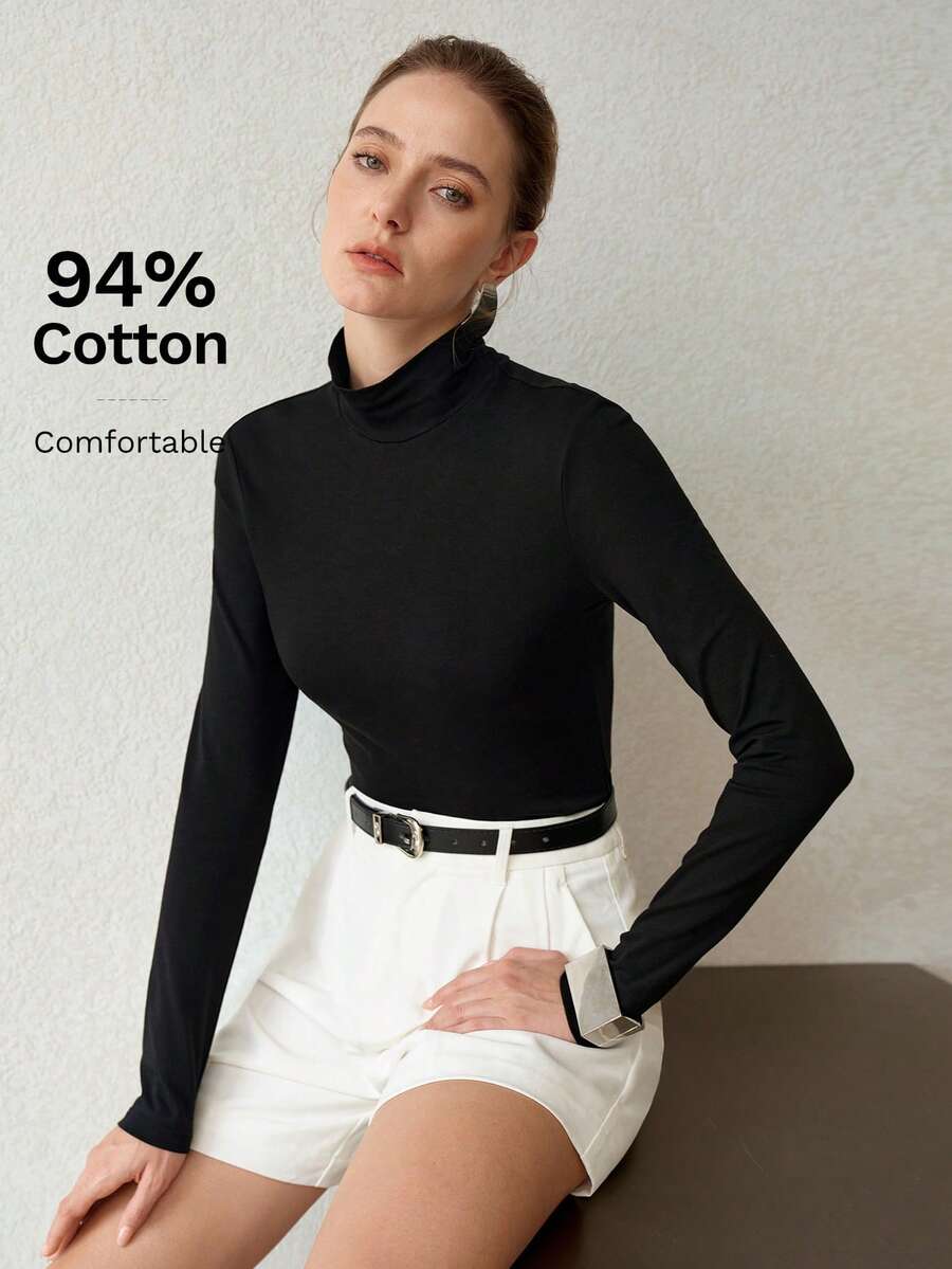 MOTF PREMIUM MINIMALIST VERSATILE SKIN-FRIENDLY SLIM FIT HIGH NECK BASE LAYER VERSATILE SLIM FIT KNIT TOP - Black - View 1