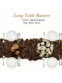 1/5Pcs ,Brown Bohemia Cheesecloth Table Runner Rustic Gauze Tablecloth Table Cover, Countryside Vintage Transparent Table Runner Farmhouse Decorative Table Runner,Simple Polyester Tablecloth Decoration, Suitable For The Dining Table - brown - View 4