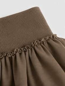 ROMWE Grunge Punk Music Festival Hot Girl Washed Sweatshirt Fabric Ruffle Hem Low Waist Mini Skirt For Women - Brown - View 3