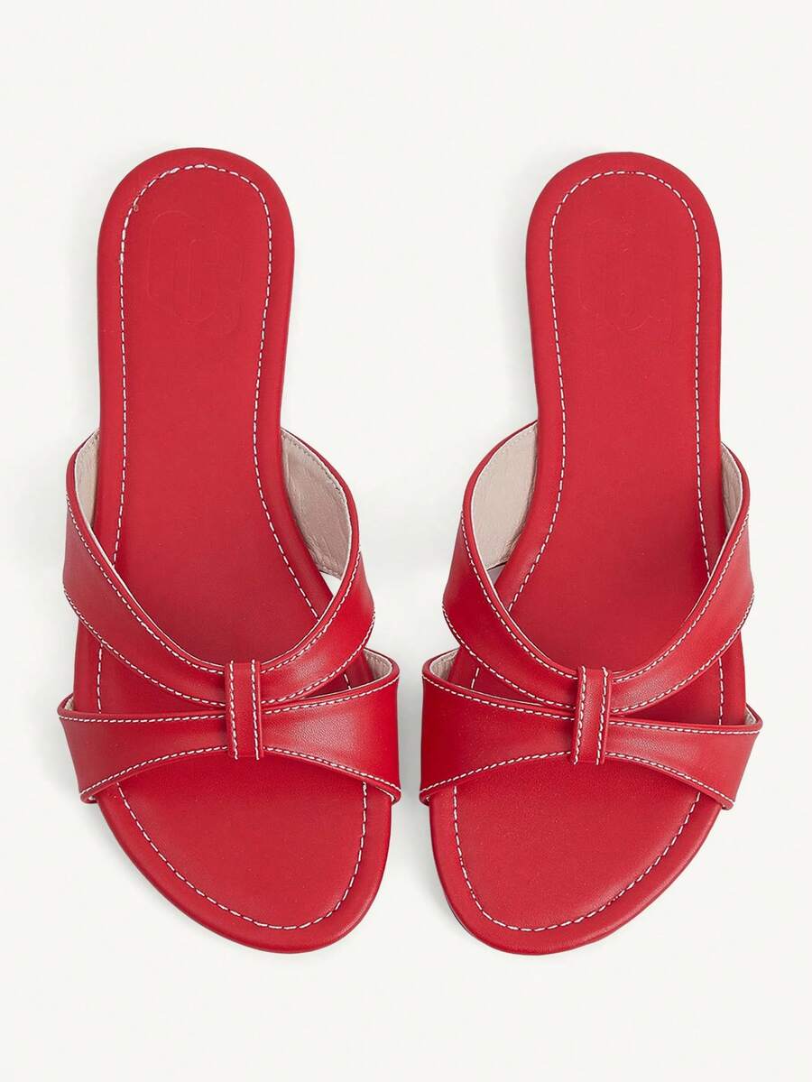 CUCCOO CHICEST Black Cross-Strapped Sandals Women's Simple Korean Version Flat-Bottomed Slippers Summer Wear Non-Slip Soft-Soled Sandals - Red - View 1