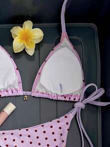 Swim Mod 女款甜美可愛性感熱帶風薰衣草色拼接度假泳衣套裝，春夏海灘派對適用 - 彩色 - 查看 5