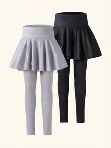 2pcs Girls Fashion Casual Milk Silk Fabric Skirt Hem Leggings - Multicolor - View 8