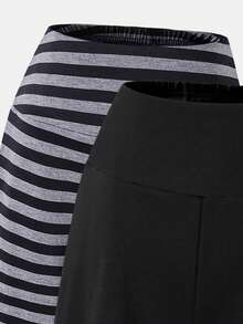 Tween Girls High Waist 2pcs/Set Big Winter New Casual Uniform Baggy Minimalist Knitted Fitted Straight Leg Long Pants, Versatile For School Grey Black - Black - View 4