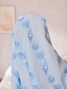 Serenescape Fresh Blue & White Striped And Shell Print Slimming Camisole & Long Pants Pajama Set - Blue and White - View 6