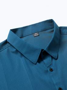 Manfinity Mode Camisa de manga corta casual para ir al trabajo con rayas y abotonadura sencilla para hombre de talla grande - Agua verde azul - Ver 4