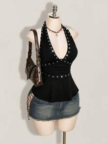 SHEIN ICON 萬聖節女款掛脖露背黑色娃娃裝背心 - 黑色 - 查看 7