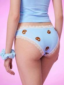 Notgurli Women's Sexy Lace Patchwork Cartoon Print Triangle Panties - Multicolor - View 2