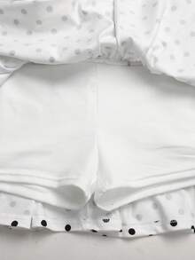 青少年女孩夏季修身T恤與裙子兩件套，新款白色波點印花短袖T恤與防走光裙套裝 - 白色 - 查看 9