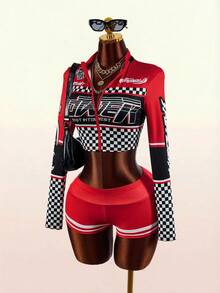 Amplova Women's Racing Comfortable Low Waist Set, Suitable For Back To School Season Parties - Red - View 12
