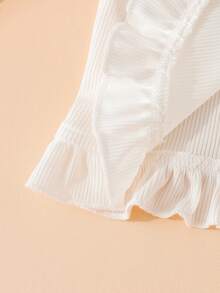 Tween Girl Solid Color Long Sleeve Frill Trim Casual Jacket - White - View 4