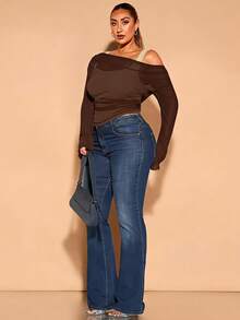 SHEIN BAE Plus Size Women Solid Color Ruched Fitted Versatile Casual T-Shirt - Mocha Brown - View 5
