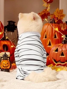 1pc Pet Cat Dog Universal Halloween Mummy Cosplay Knitted Elastic Comfortable Dog Jumpsuit Pajamas, PETSIN Original Design - Multicolor - View 8