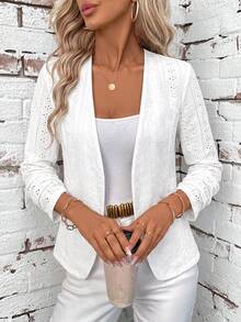 SHEIN Clasi Women's Elegant Open Front Pleated Long Sleeve Versatile Black Jacket - White - View 7