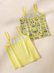 SpongeBob SquarePants | SHEIN Young Girl Cartoon Print Casual Daily Camisole Tank Top - Yellow - View 2