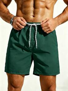 Manfinity KASUA Men's Solid Color Casual Beach Shorts For Vacation - Green - View 5