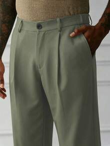 HUEFORM Pantalones largos de pierna recta casuales para ir al trabajo en primavera/verano para hombres - Verde Niebla - Ver 5