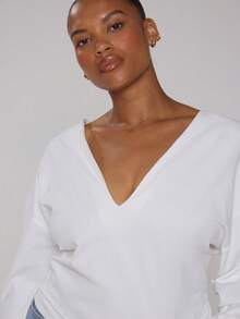 MUSERA Curve White Cotton Button Down High Neck Detail Top - Purple - View 2