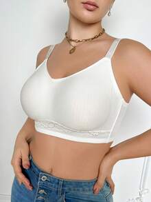 DesireSculpt 1pc Smooth Minimalist Comfortable Wireless Thin Padded Plus Size Large Bust Bra - White - View 4
