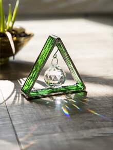 Cirelle 1pc Crystal Sun Catcher Table Figurine, Handmade Stained Glass Prism Stand With Crystal Ball Rainbow Maker, Aesthetic Glass Suncatcher Ornament For Window Shelf Desk - green - View 8