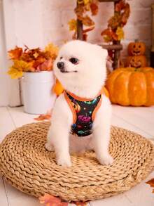 PETSIN 1pc Pet Halloween Black & Orange Patchwork Pumpkin Cartoon Breathable Lightweight Dog Vest - Multicolor - View 7