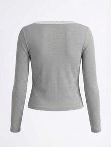 INAWLY Women's Casual Lace Trim Lightweight Jacket House Everyday Grey Autumn - Grey - View 2