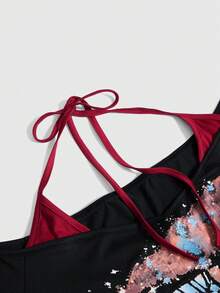 ROMWE Avant Top halter 2 en 1 para mujer talla grande, estilo vintage streetwear unisex versátil con estampado de ojo y cielo estrellado - Negro - Ver 3