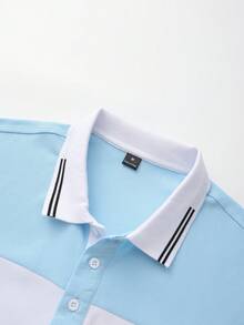 Manfinity Homme Men's Colorblock Casual Commute Short Sleeve Polo Shirt - Blue - View 4