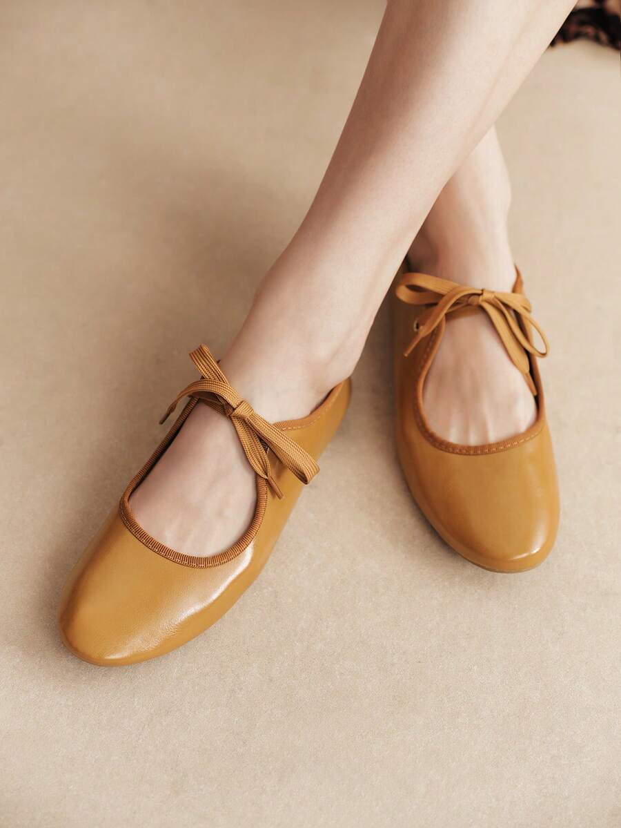 Rosivie Women's Casual Versatile Commuting Simple Lace-Up Flats - Gingerbread PU - View 1
