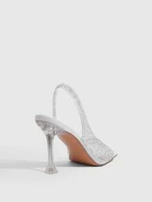 CUCCOO SZL Sandalias de tacón alto con tiras traseras y punta abierta, transparentes con strass para mujer - Blanco - Ver 3
