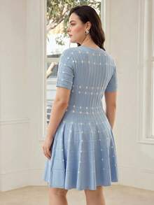 MOTF PREMIUM WOMEN'S PLUS SIZE SHORT SLEEVE ROUND NECK BLUE SHORT SWEATER DRESS FOR DAILY WEAR AND DATING, AUTUMN/WINTER - Blue - View 2