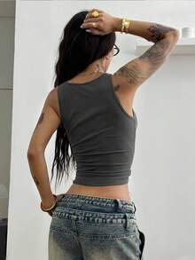 Coolane 女款夏季休閒百搭純色背心 - 深灰色 - 查看 7