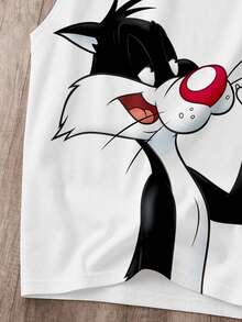 LOONEY TUNES X SHEIN Manfinity Joysei Men's Cartoon Print Round Neck Tank Top - White - View 3
