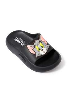 TOM & JERRY X SHEIN 可愛卡通圖案兒童EVA拖鞋，適合幼兒與兒童，可於室內、淋浴或戶外使用，輕便舒適 - 黑色 - 查看 8