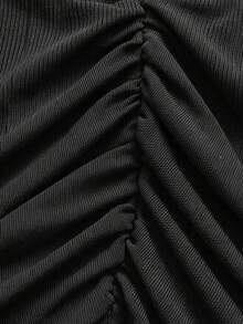 SHEIN MOD 女款 95% 棉黑色緊身迷你裙－性感、派對、約會、校園、節慶、運動風 - 彩色 - 查看 4